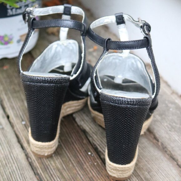 Sam Edelman Karly Black Leather Strappy Ankle Wrap Straw Wedge w Rope Trim Sz 7 - Picture 9 of 10